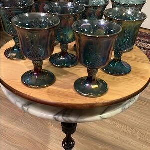 Iridescent Teal Glass Goblets - Set of 8